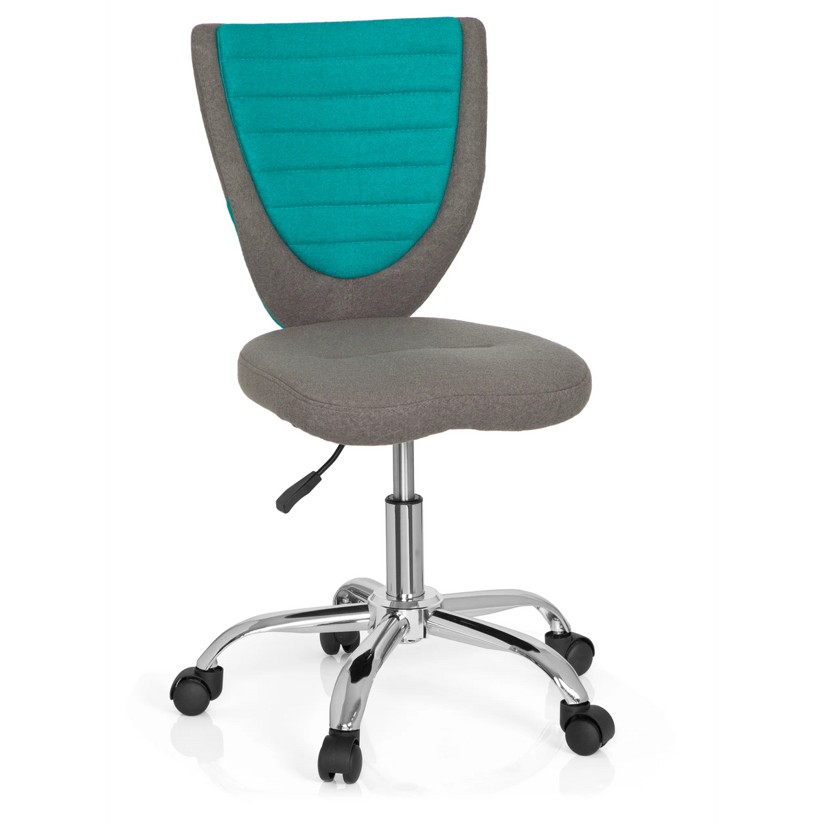 Grey-turquoise Swivel Chair – Children KIDDY COMFORT with star base and five castors by hjh OFFICE – 360-degree view (front view 20°)