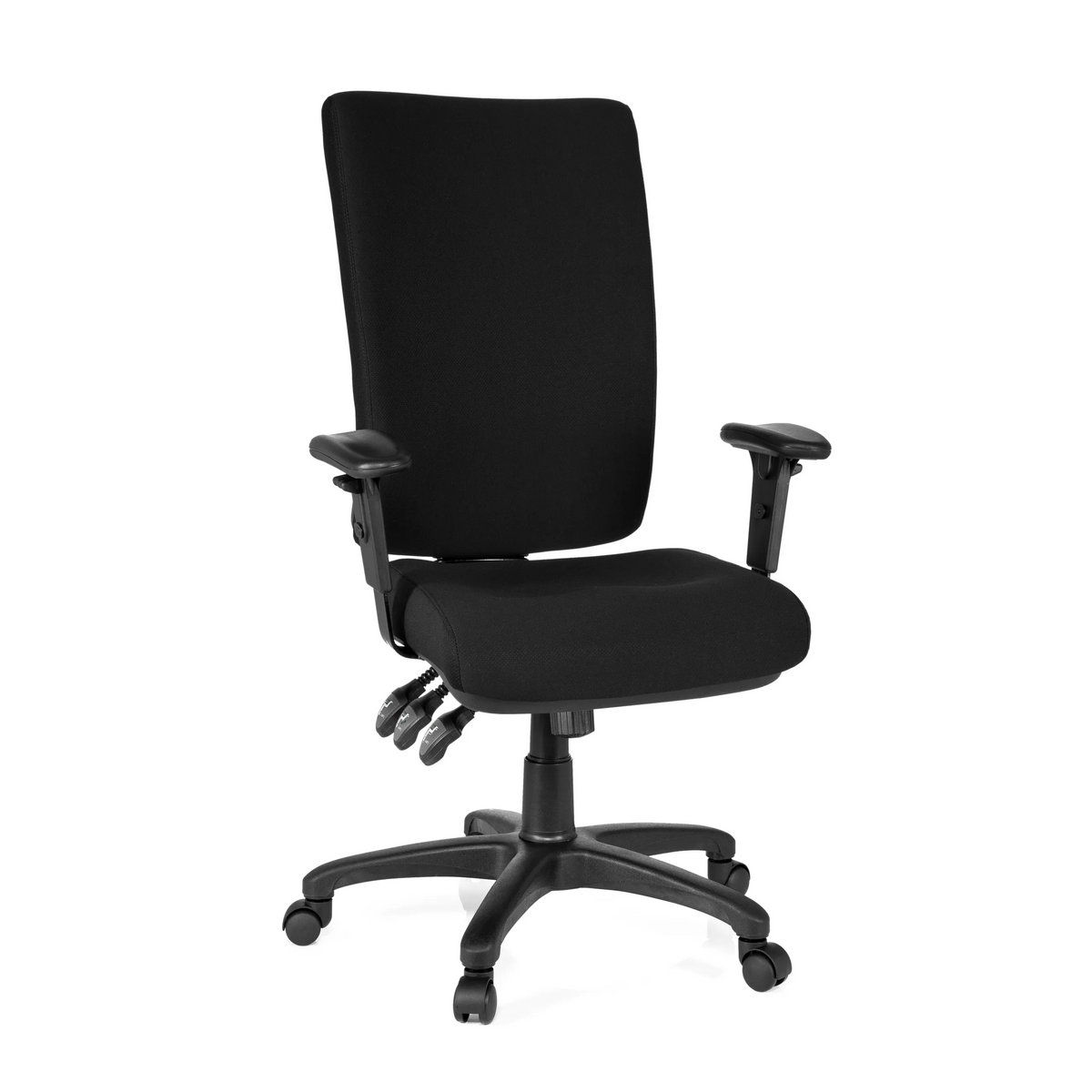 Black Professional Office Chair ZENIT HIGH with armrests and five-caster base by hjh OFFICE – 360-degree view (front view 20°)