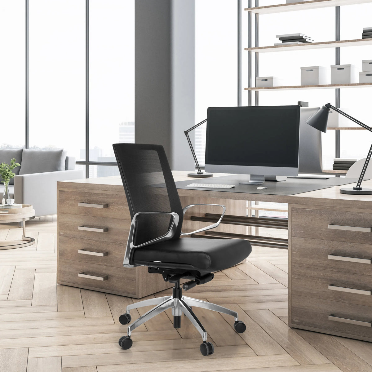 Black Professional Office Chair PROVIDER NET with mesh back and armrests by hjh OFFICE