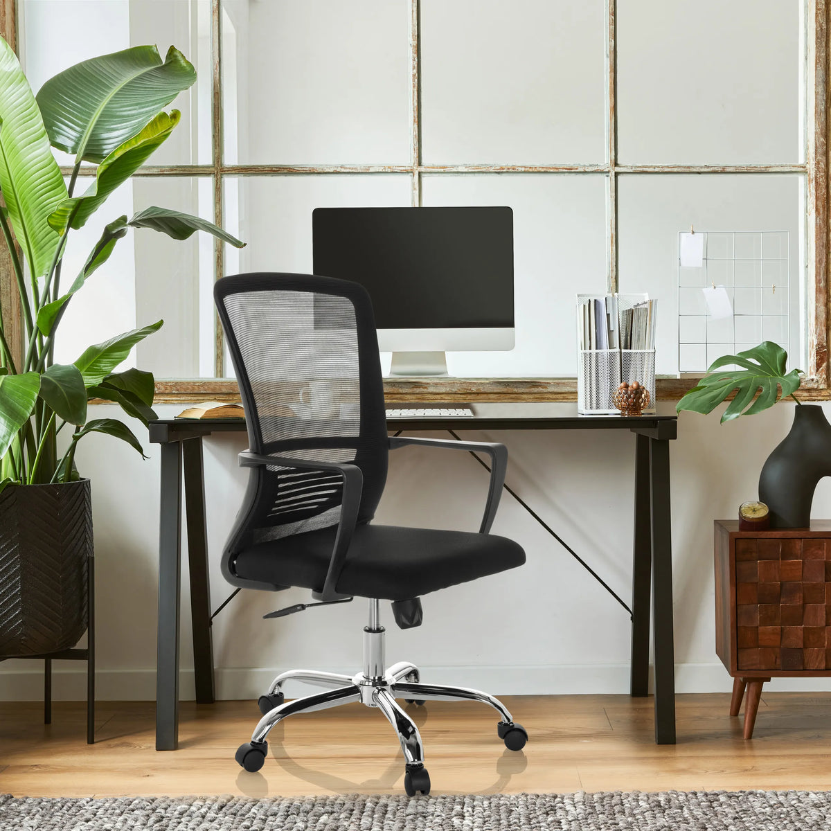 Home Office Chair STAR-TEC S in black with mesh backrest and star base by hjh OFFICE