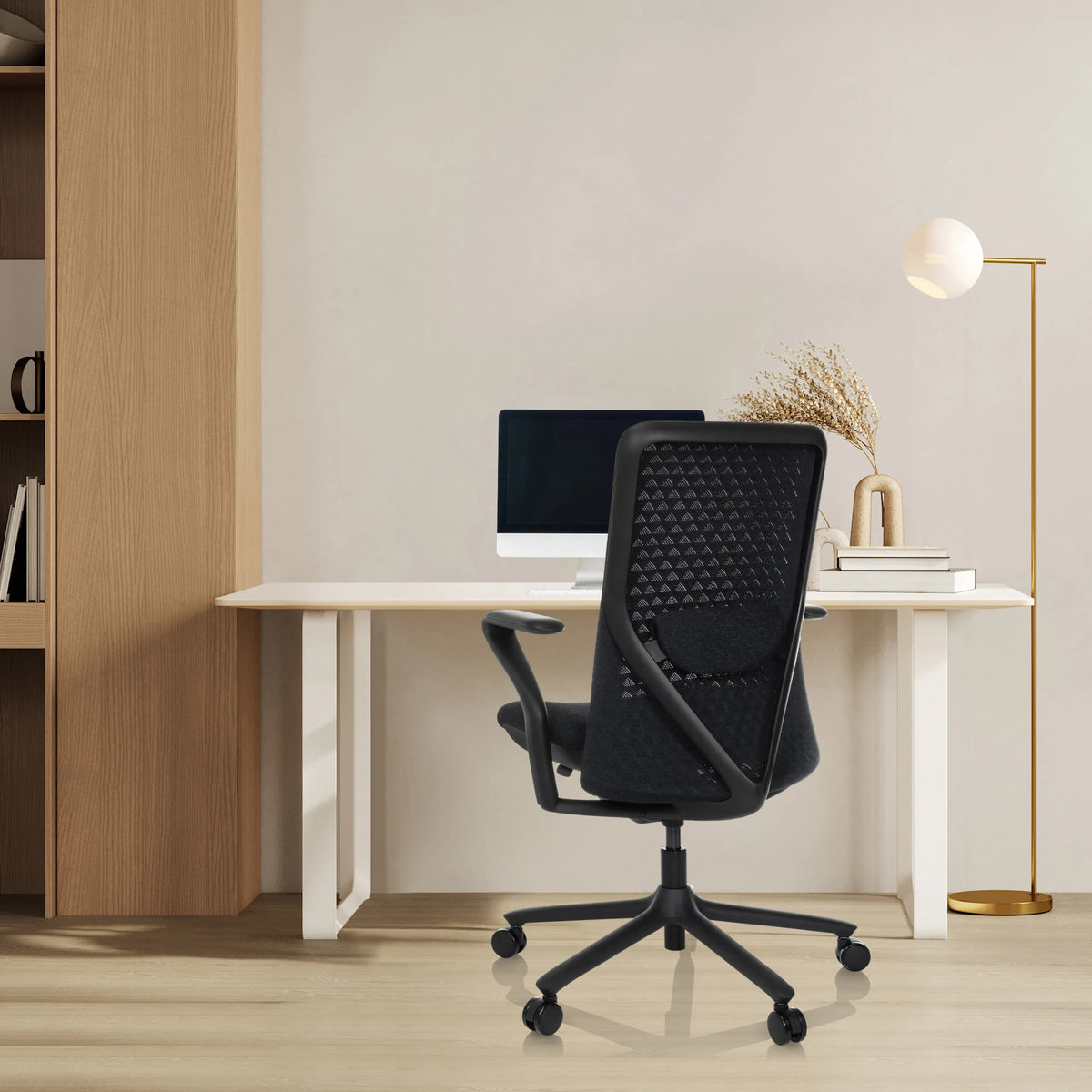 Rear view of the High End Office Chair VERVIO with mesh backrest in black by hjh OFFICE