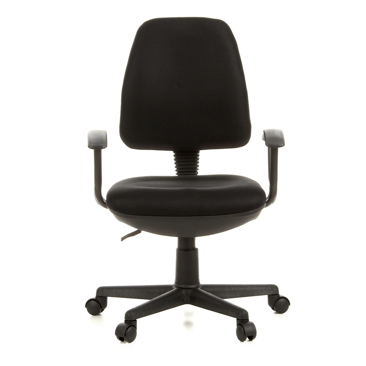 Black Home Office Chair CITY 10 with mesh back, armrests and five-caster base by hjh OFFICE – 360-degree view (front view 0°)