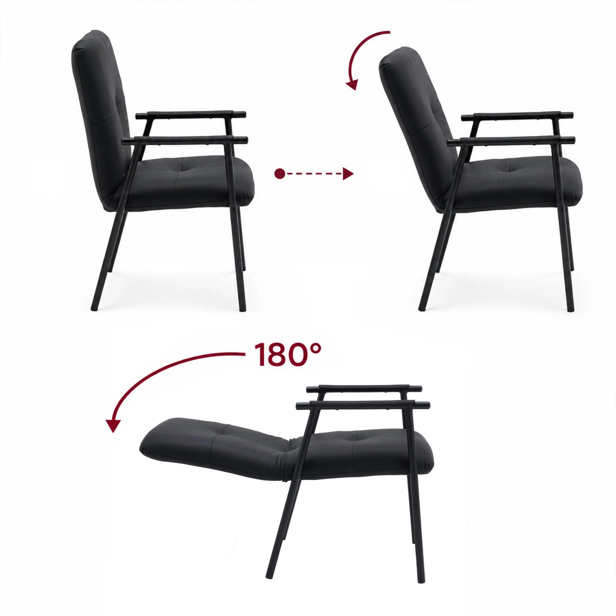Adjustable backrest of the Lifea Flex upholstered chair in black faux leather with three reclining positions by hjh LIVING