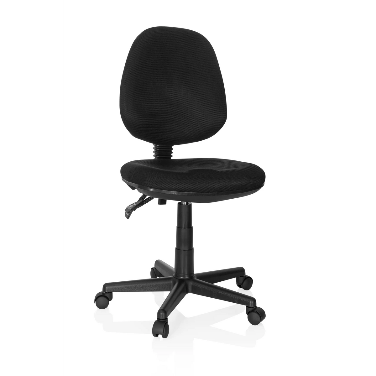 Black Home Office Chair CITY 25 with mesh back and five-caster base by hjh OFFICE – 360-degree view (front view 20°)