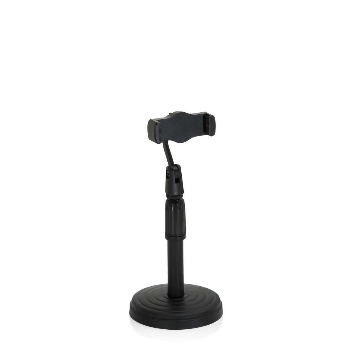 Black Mobile phone & tablet holder FLEXMOBI II with round base and adjustable arm by hjh OFFICE