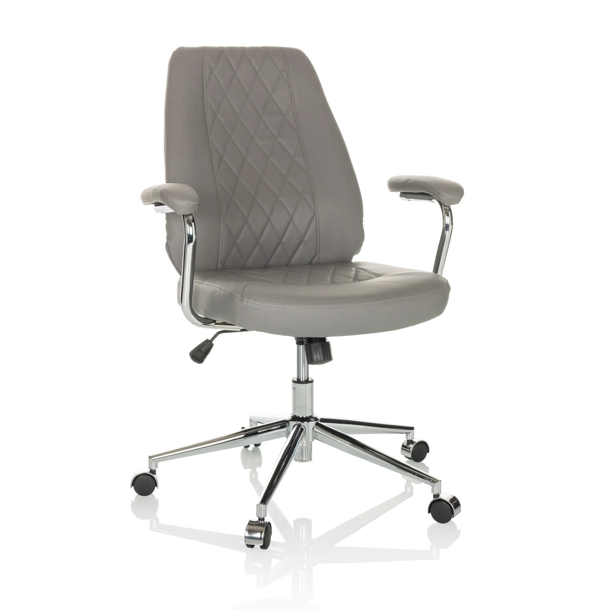 Grey Home Office Executive Chair THEO I with quilted backrest and five-caster base by hjh OFFICE – 360-degree view (front view 15°)