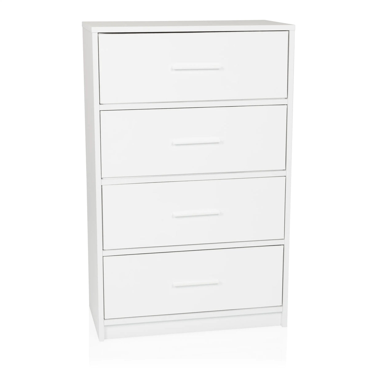 White Chest of drawers ESTORIA with four drawers and simple handles by hjh LIVING – 360-degree view (front three-quarter view 30°)