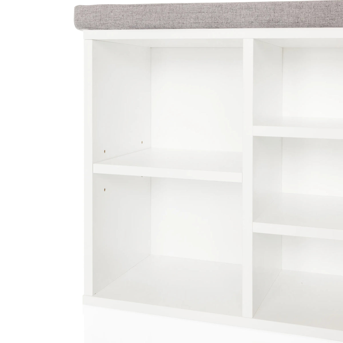 White open shelf compartments of the ESTHA 10 Shoe Cabinet with grey padded mats by hjh LIVING