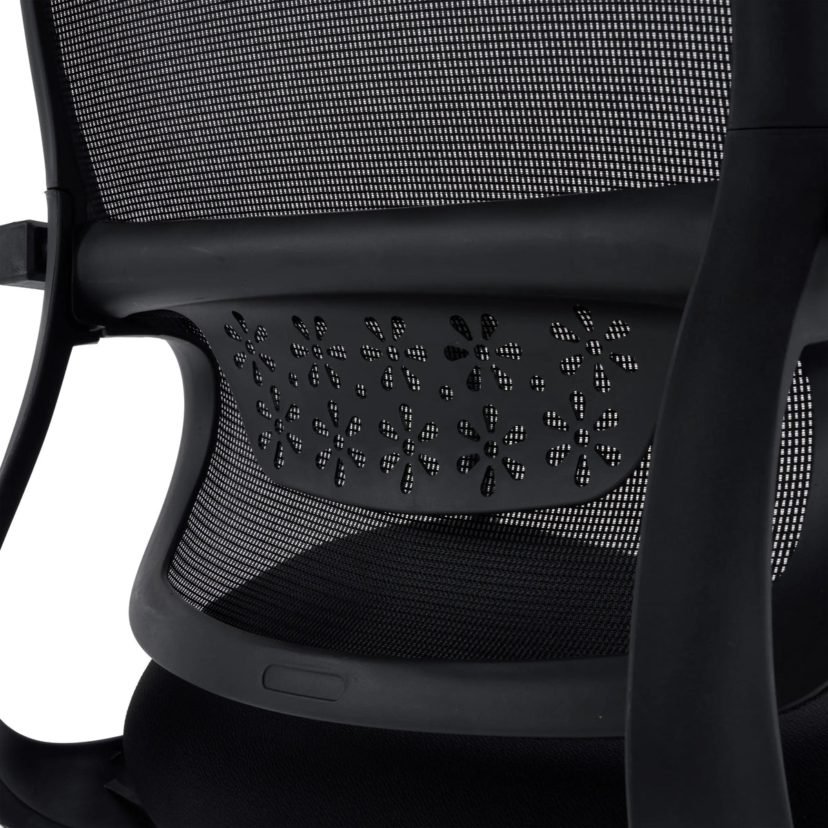 Perforated plastic backrest frame of the Ergomy Meet cantilever chair in black by hjh OFFICE