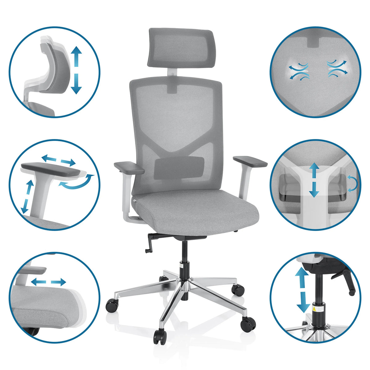 Grey Professional Office Chair BRETON PRO W with various adjustment options by hjh OFFICE
