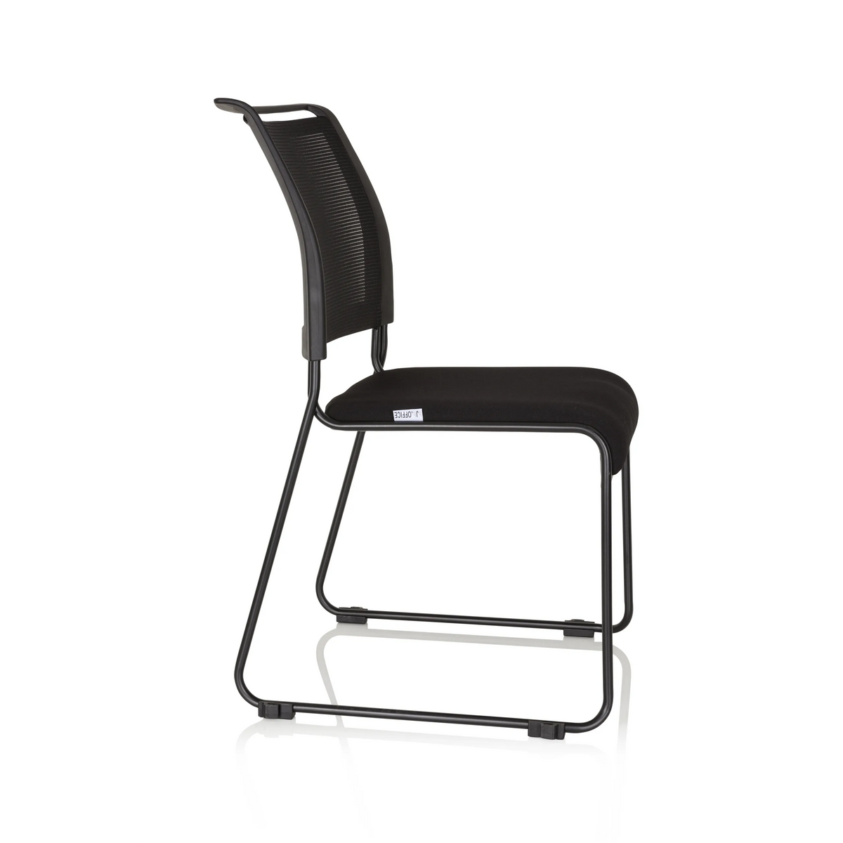 Black guest chair PADUA V with mesh back and padded seat by hjh OFFICE – 360-degree view (side profile 80°)