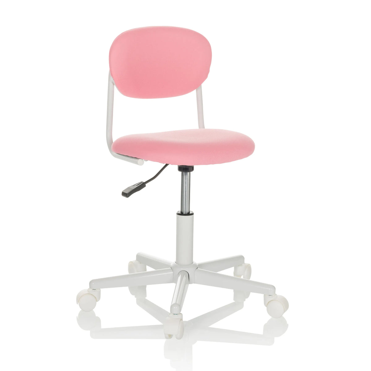 Pink Swivel Chair – Children KIDDY BASE I with five-star base and five castors by hjh OFFICE – 360-degree view (front three-quarter view 30°)