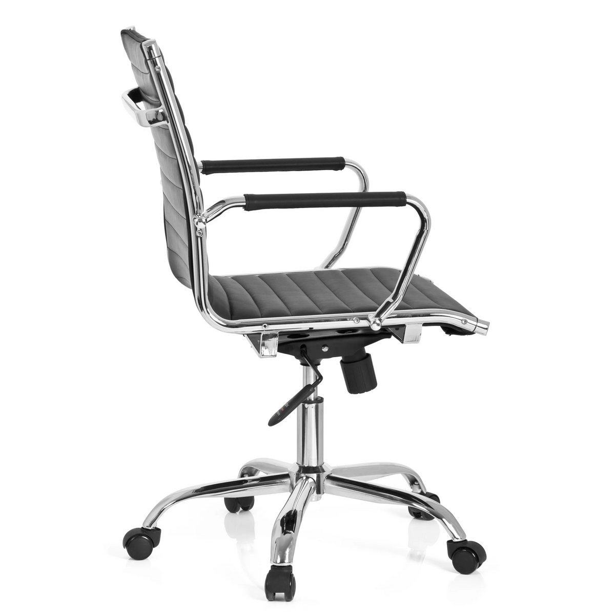 Black Professional Executive Chair VEMONA 10 with horizontal quilting and five-caster base by hjh OFFICE – 360-degree view (side profile 100°)