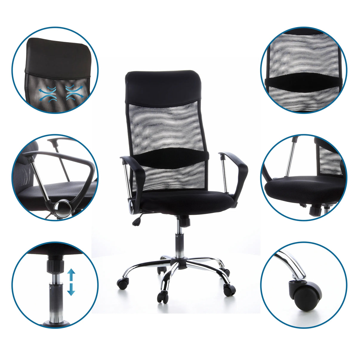 Home Office Executive Chair ARIA HIGH in black with mesh back, armrests and gas spring by hjh OFFICE