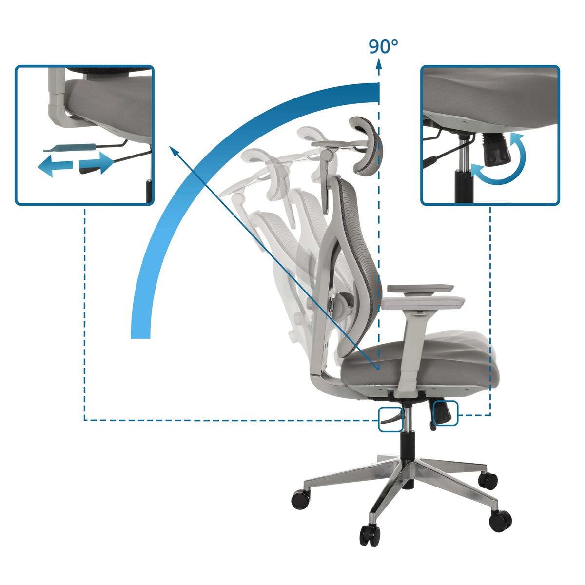 Adjustable backrest with 90 degree tilt angle of the High End Office Chair CASSILIS W by hjh OFFICE