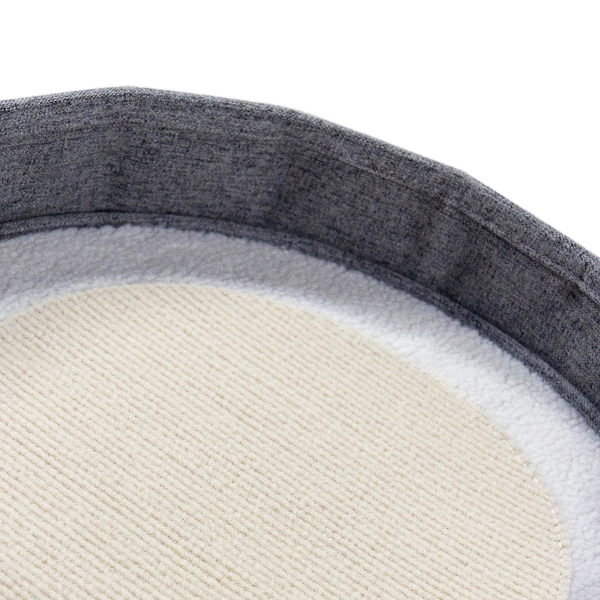 Grey fabric edge and light interior surface of the PAWY R cat cave by hjh LIVING