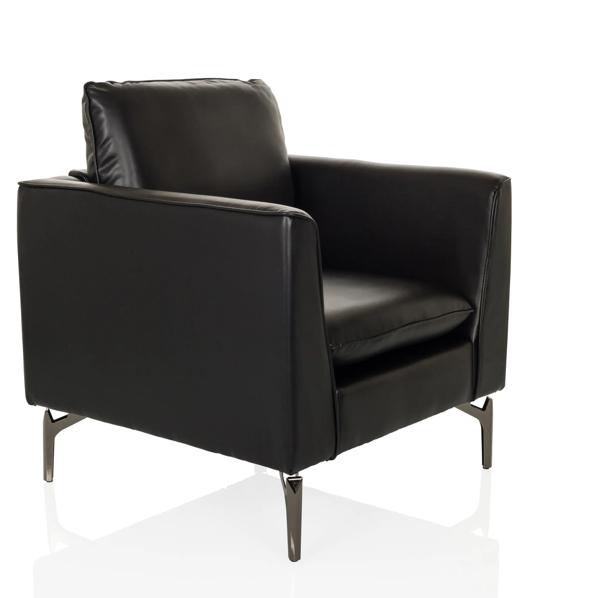 Black Lounge Chair BAVERO with faux leather upholstery and metal feet by hjh OFFICE – 360-degree view (front three-quarter view 45°)