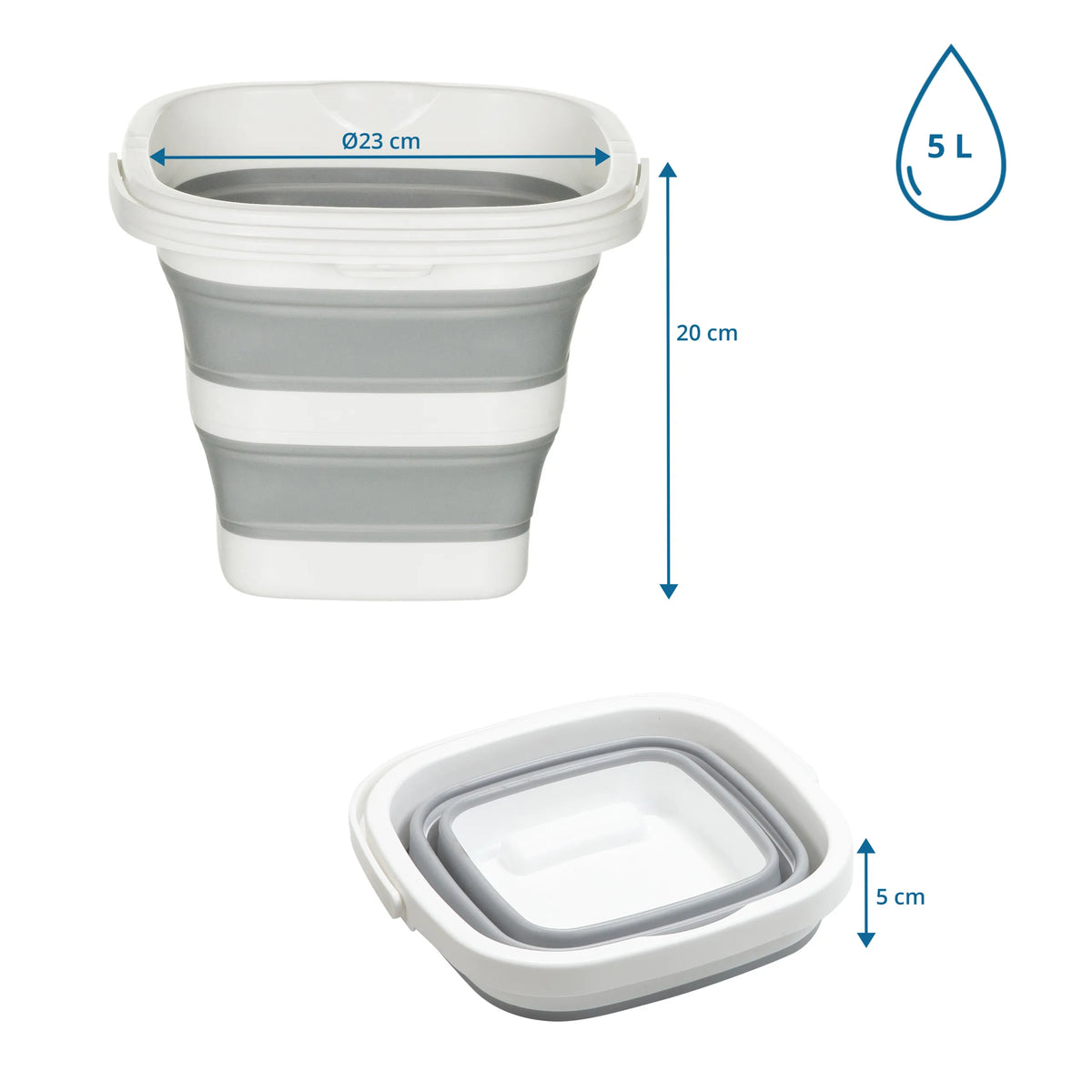 Dimensional drawing of the Folding container CLEAN SILE with 5 L capacity and 20 cm height by hjh OFFICE