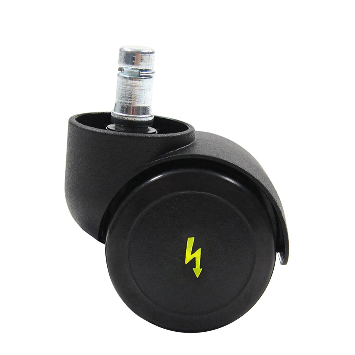 Black Castors 5x ROLO ESD 10mm/50mm for hard floors with silver pin and yellow lightning symbol by hjh OFFICE