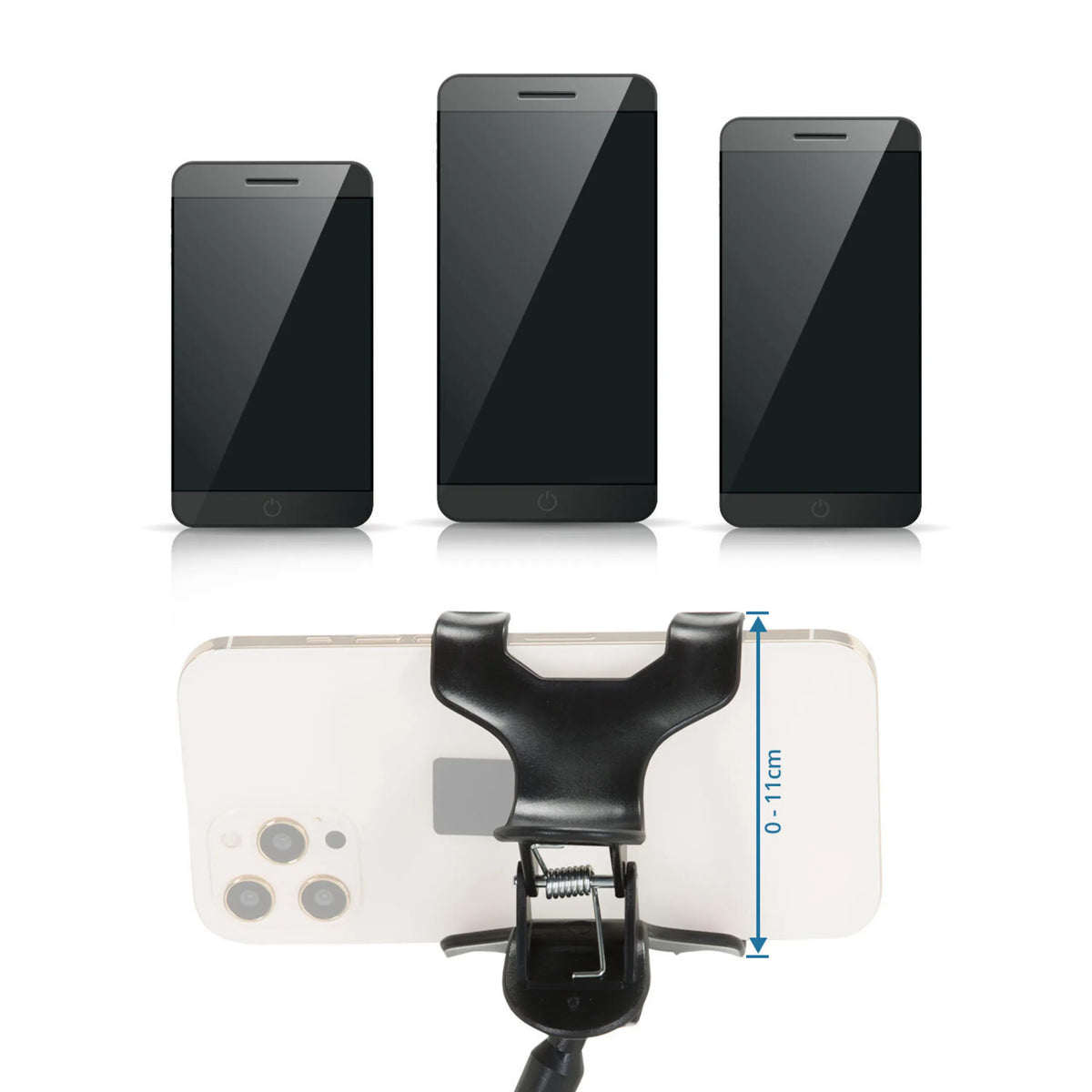 Adjustable clamping bracket of the Mobile phone & tablet holder FLEXMOBI with an opening of 0-11 cm by hjh OFFICE