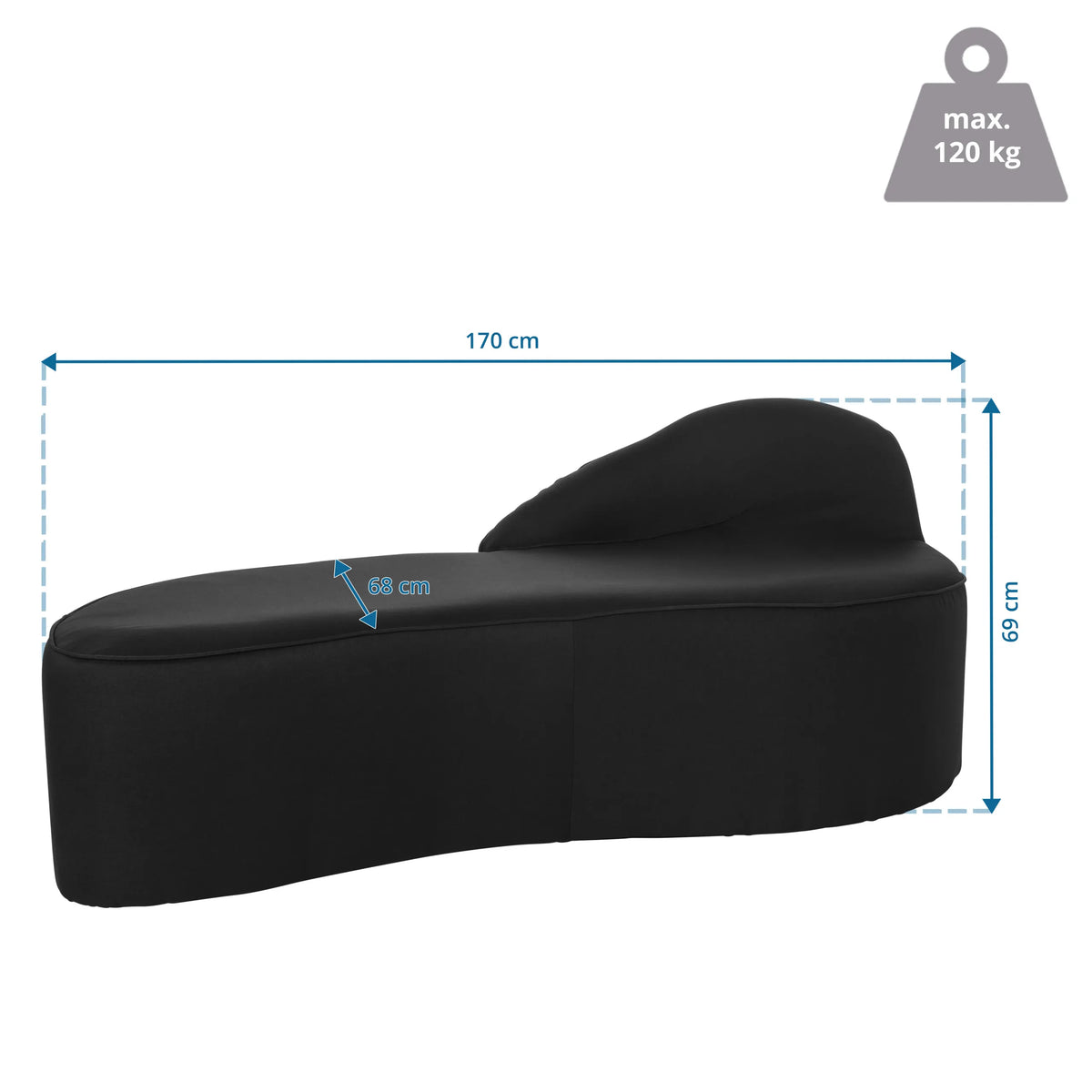 Dimensional drawing of the Lounge Sofa BARACOA with a length of 170 cm and a width of 68 cm by hjh OFFICE
