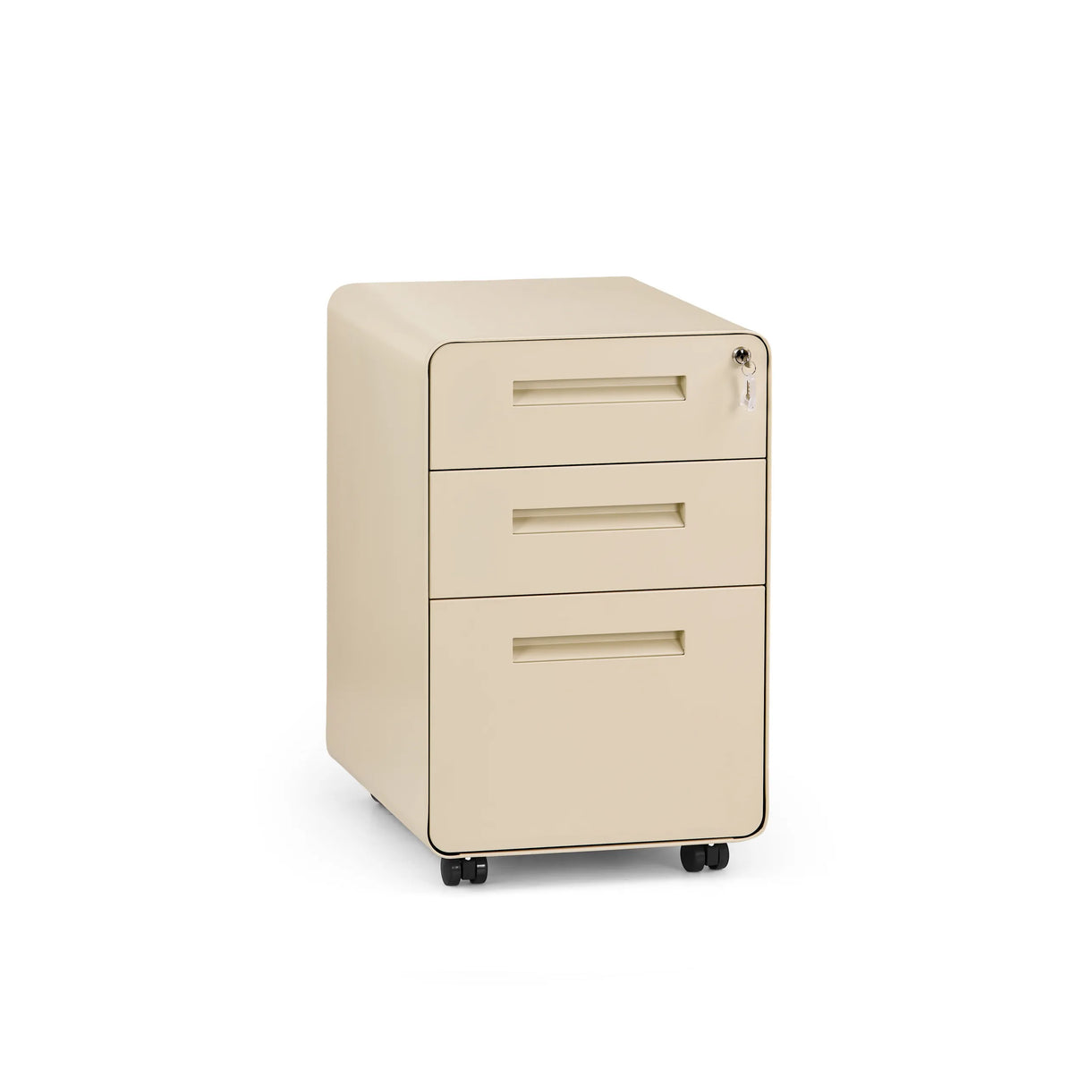 Beige COLOR PLUS I mobile drawer unit made of metal with three drawers and four castors by hjh OFFICE – 360-degree view (front view 15°)