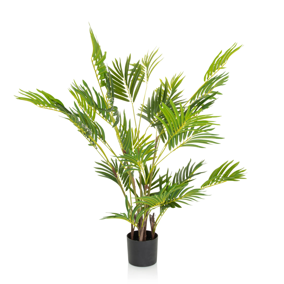 Green Artificial plant ARECA I with palm-like leaves in a black pot by hjh OFFICE – 360-degree view (front view 0°)