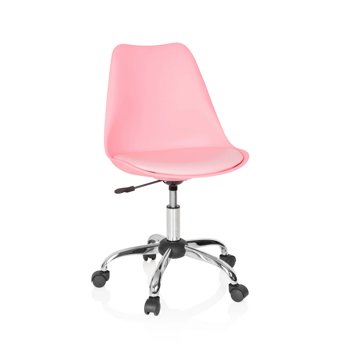 Pink Home Office Chair FANCY PRO with base and five castors by hjh OFFICE – 360-degree view (front view 20°)