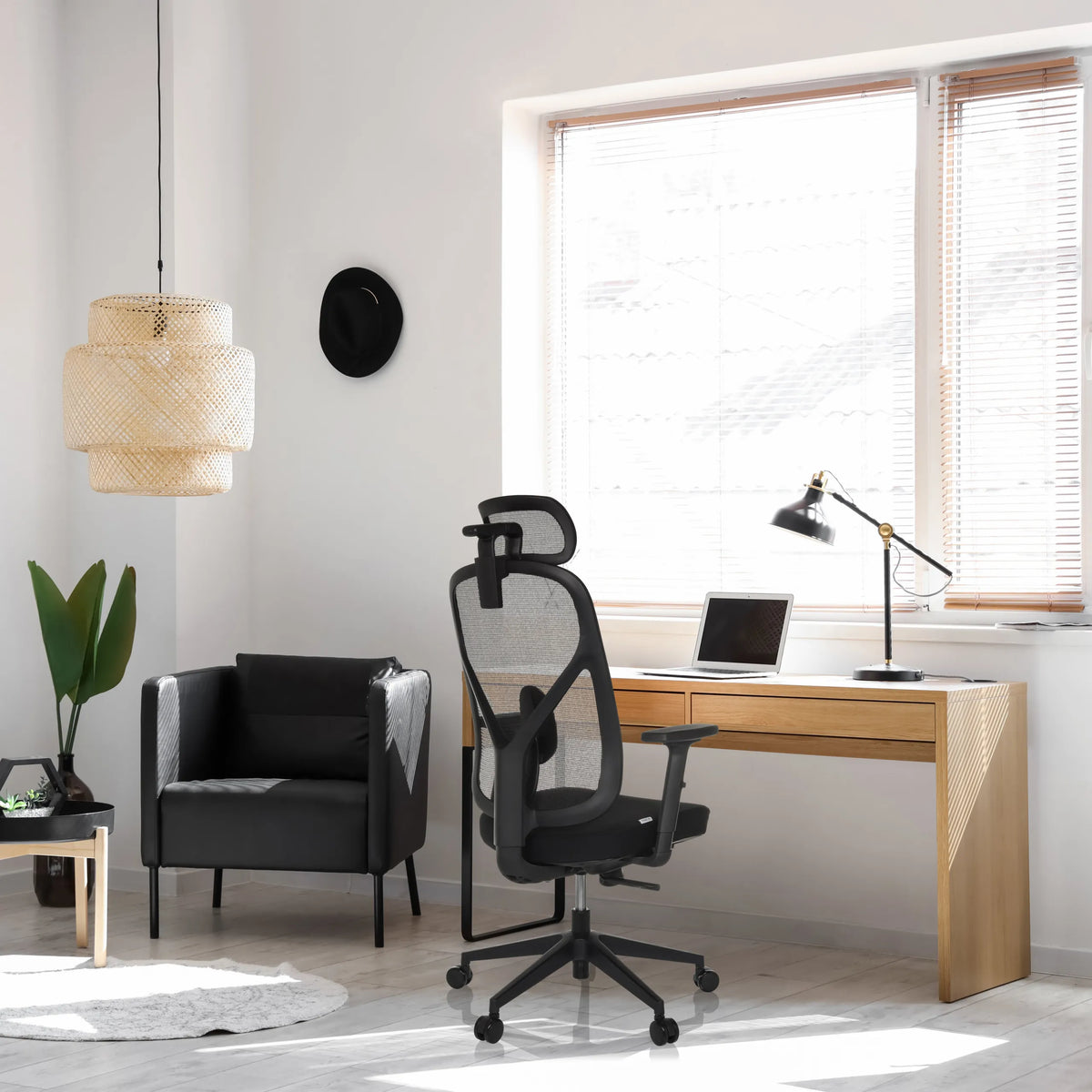 Black Professional Office Chair RALOO ECO with mesh backrest and headrest by hjh OFFICE