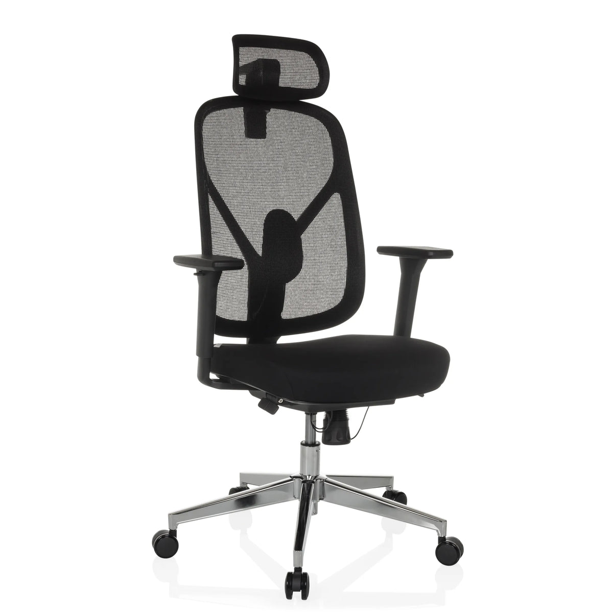 Black Professional Office Chair RALOO PRO with mesh back and five-caster base by hjh OFFICE – 360-degree view (front three-quarter view 30°)