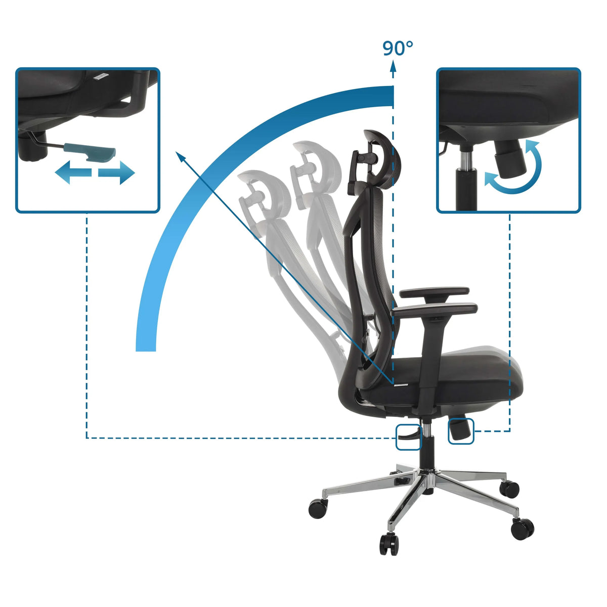 Adjustable backrest with 90-degree tilt of the Professional Office Chair KAMIAK by hjh OFFICE