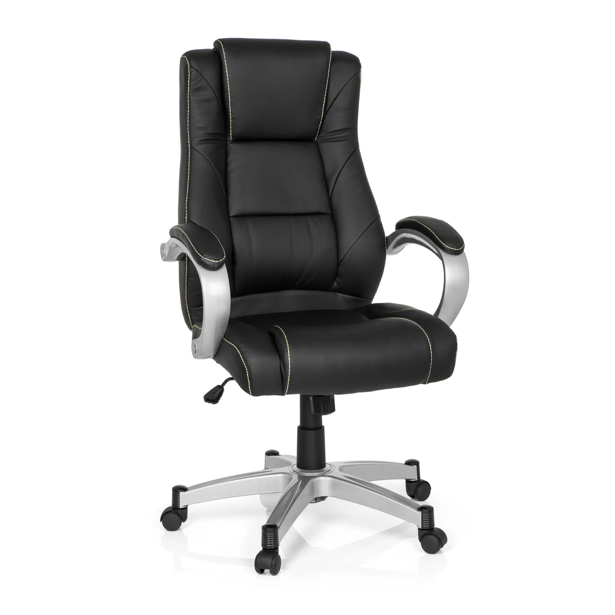Black Gaming chair RELAX CL180 with padding and five-caster base by MyBuero – 360-degree view (front view 20°)
