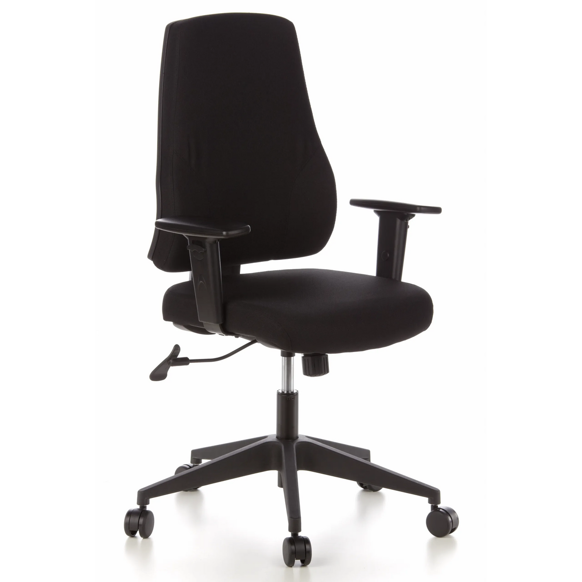 Black Professional Office Chair PRO-TEC 100 with armrests and five-caster base by hjh OFFICE – 360-degree view (front three-quarter view 40°)