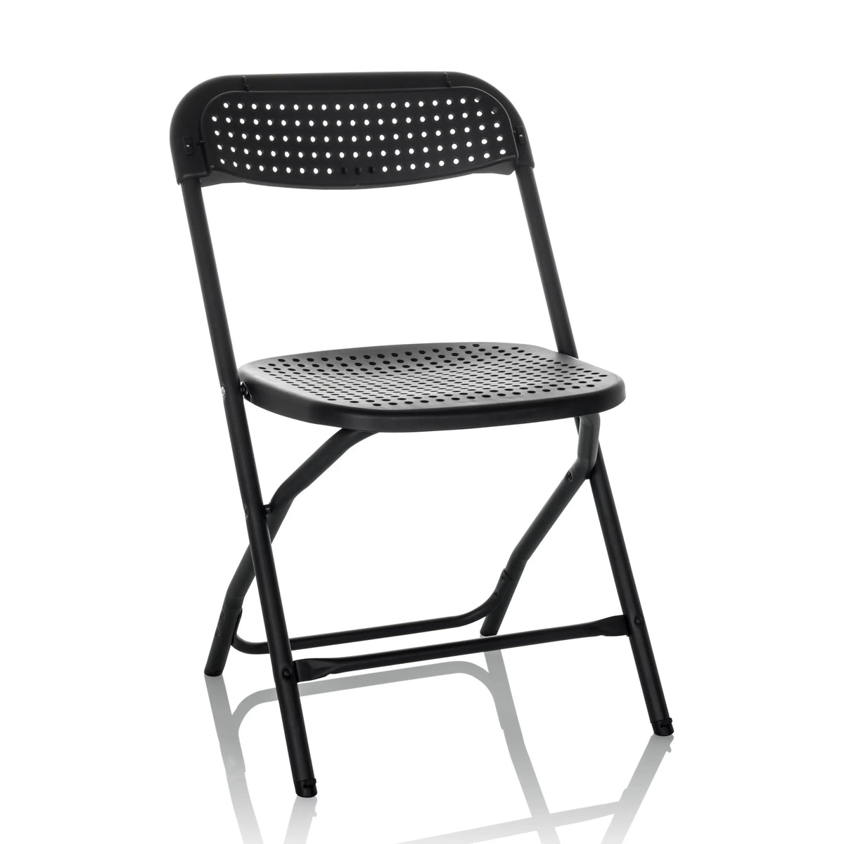 Black Outdoor chair TUDELA XXL PRO with perforated seat and backrest by hjh OFFICE – 360-degree view (front view 15°)