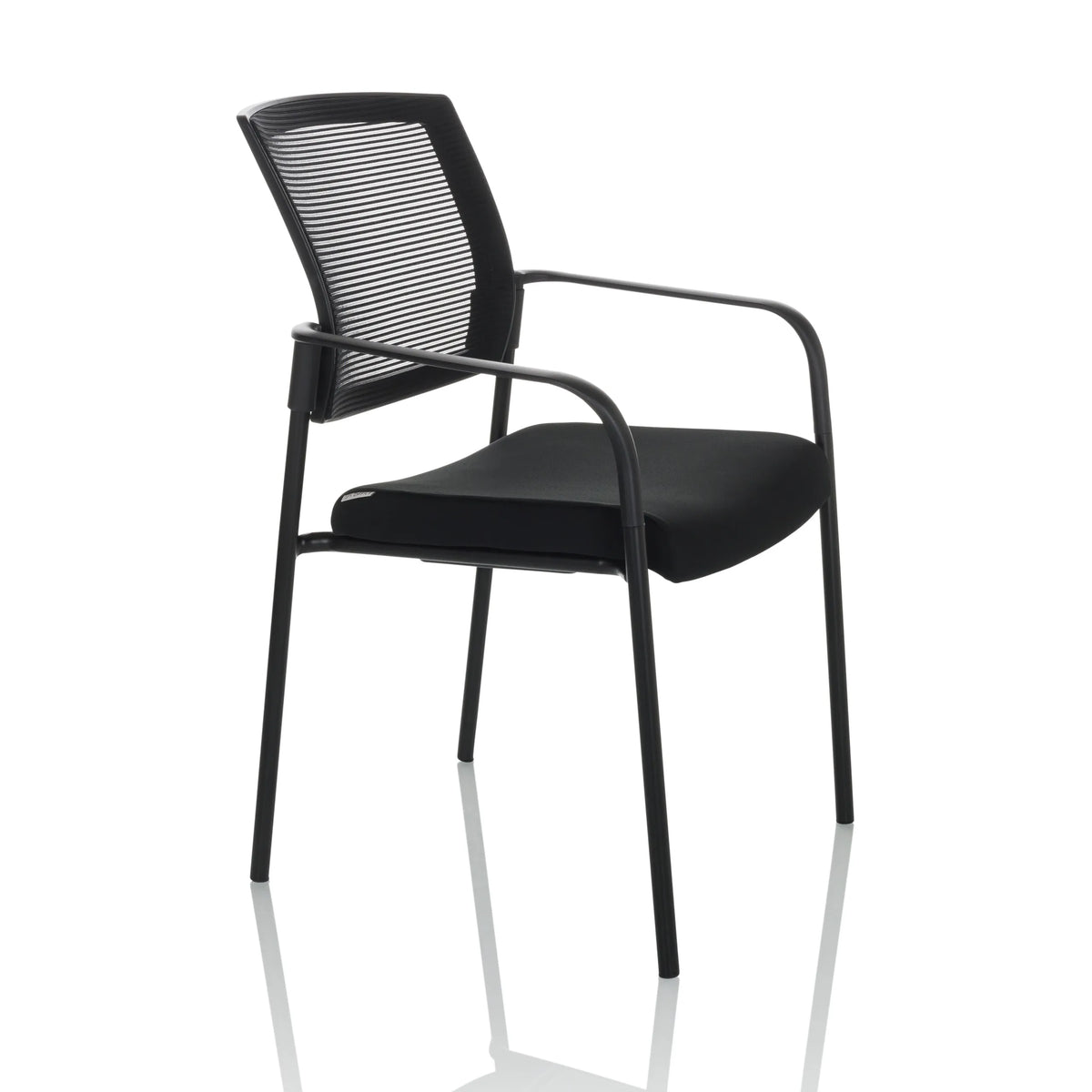 Black guest chair MEET B with mesh back, armrests and four legs by hjh OFFICE – 360-degree view (front three-quarter view 60°)