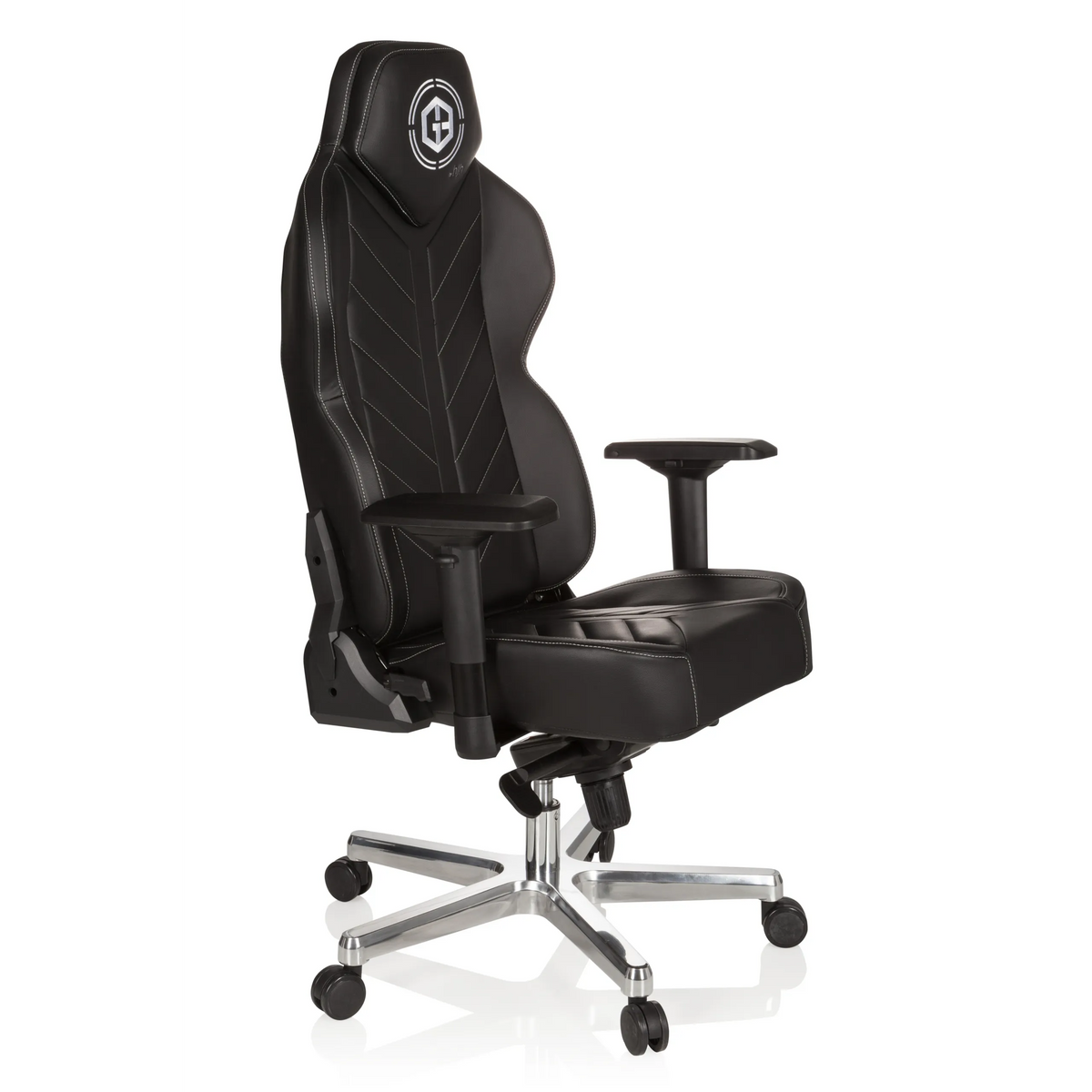 Black Gaming chair GAMEBREAKER COLOSSUS with armrests and a glossy five-caster base by hjh OFFICE – 360-degree view (front three-quarter view 60°)