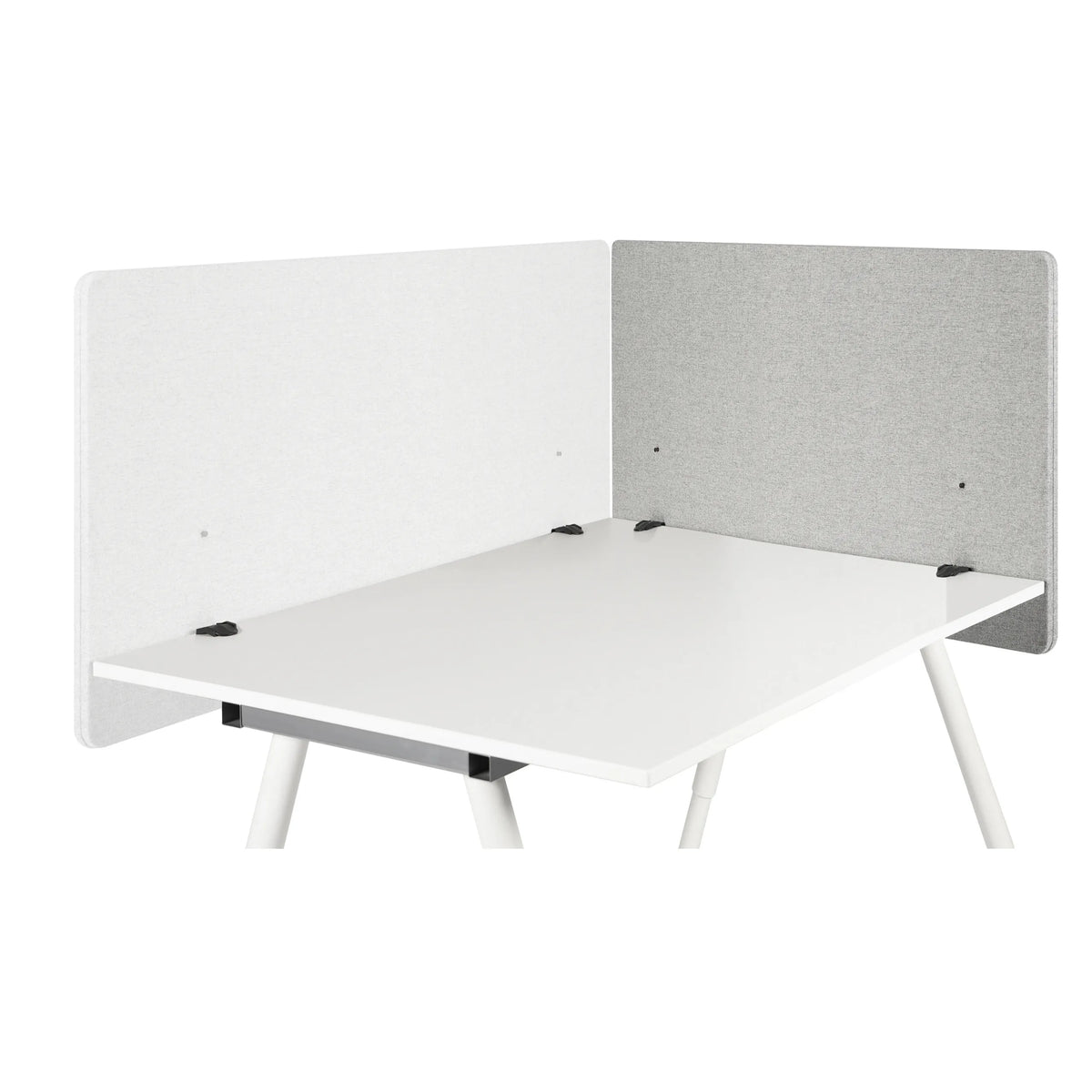 Table partitions FLEXMIUT D SIDE in light grey on a white tabletop by hjh OFFICE