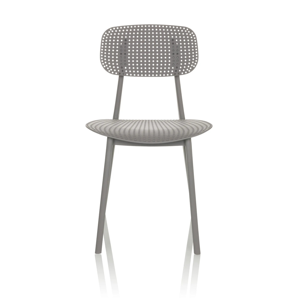Grey Outdoor chair ARTIFO HOL with perforated backrest and seat by hjh OFFICE – 360-degree view (front view 0°)