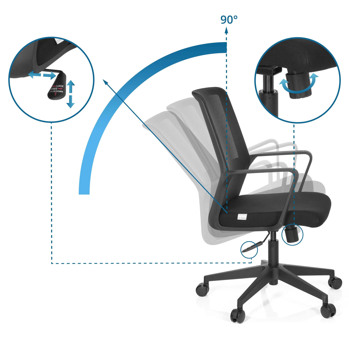 Adjustable backrest with 90-degree lock of the PRESTON Home Office Chair by hjh OFFICE