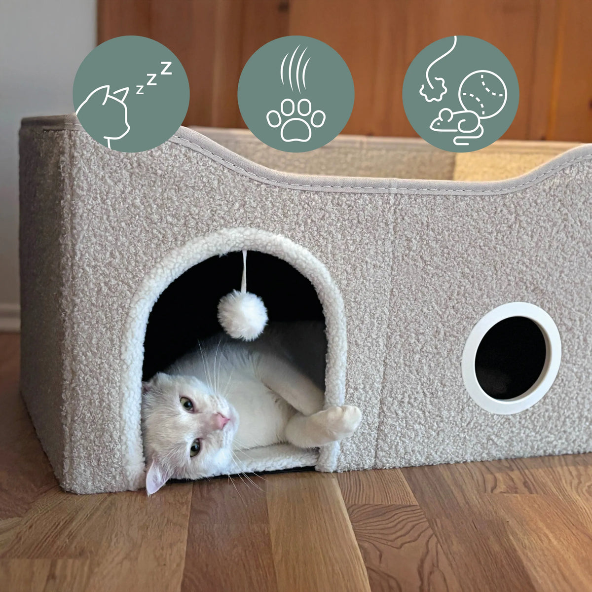 Beige Cat cave PAWY EB with round entrance and play ball by hjh LIVING
