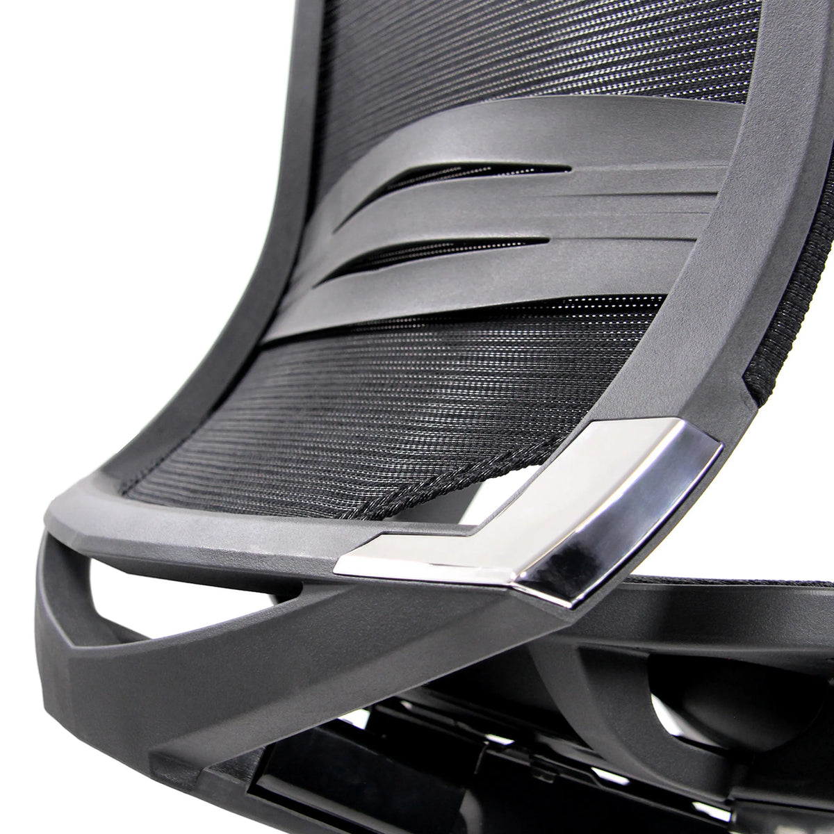 Mesh backrest and chrome element of the TOP WORK 78 counter chair in black by hjh OFFICE