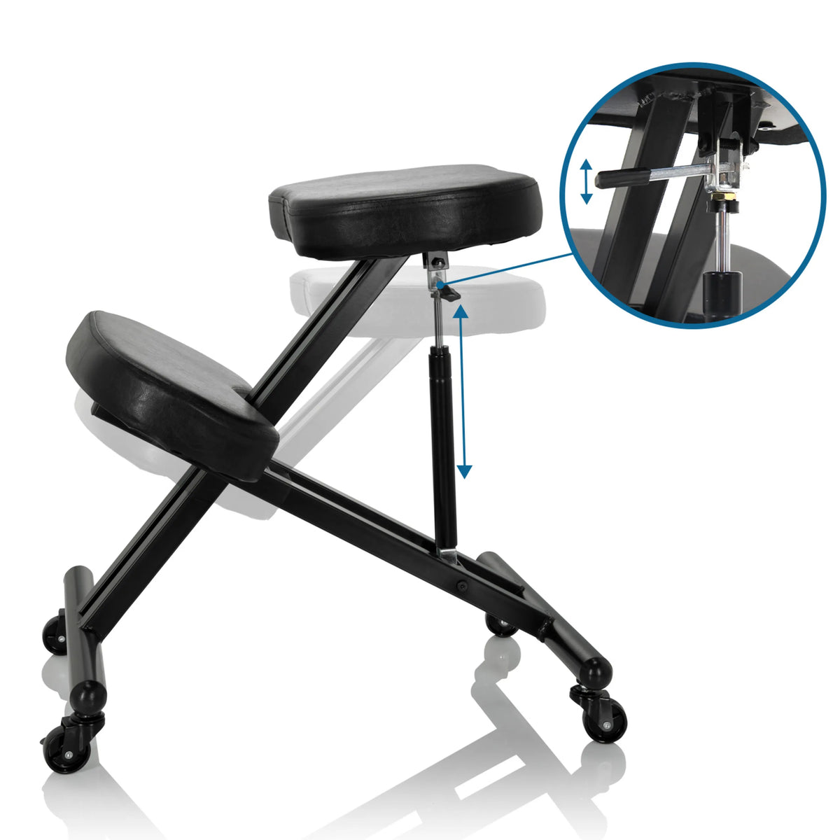 Height-adjustable gas lift mechanism of the ORTHONI kneeling chair in black by hjh OFFICE
