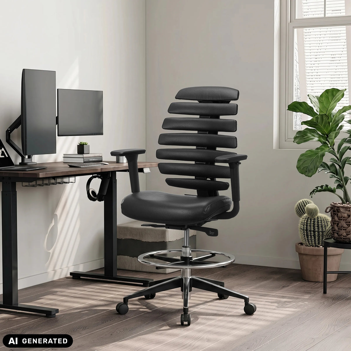 Black ERGO LINE II WORK counter chair in faux leather with footrest by hjh OFFICE (AI-generated image)
