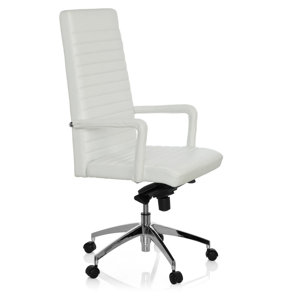 White Professional Executive Chair LENGA with horizontal stitching and five-caster base by hjh OFFICE – 360-degree view (front three-quarter view 60°)