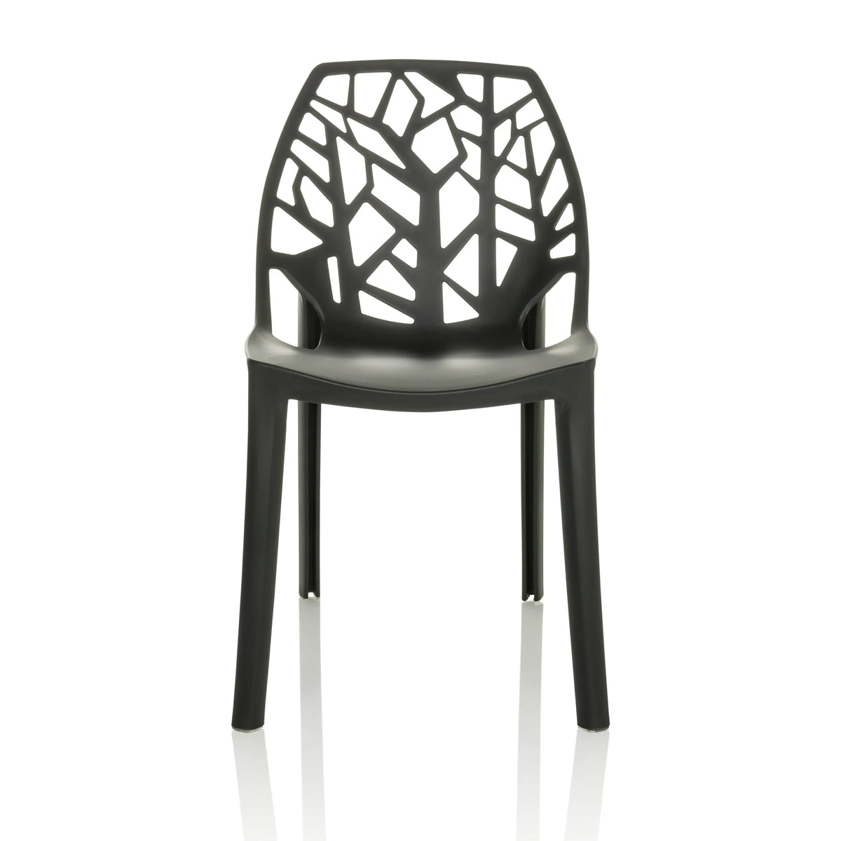 Black Outdoor chair ARTIFO TRI with perforated backrest in organic look by hjh OFFICE – 360-degree view (front view 0°)