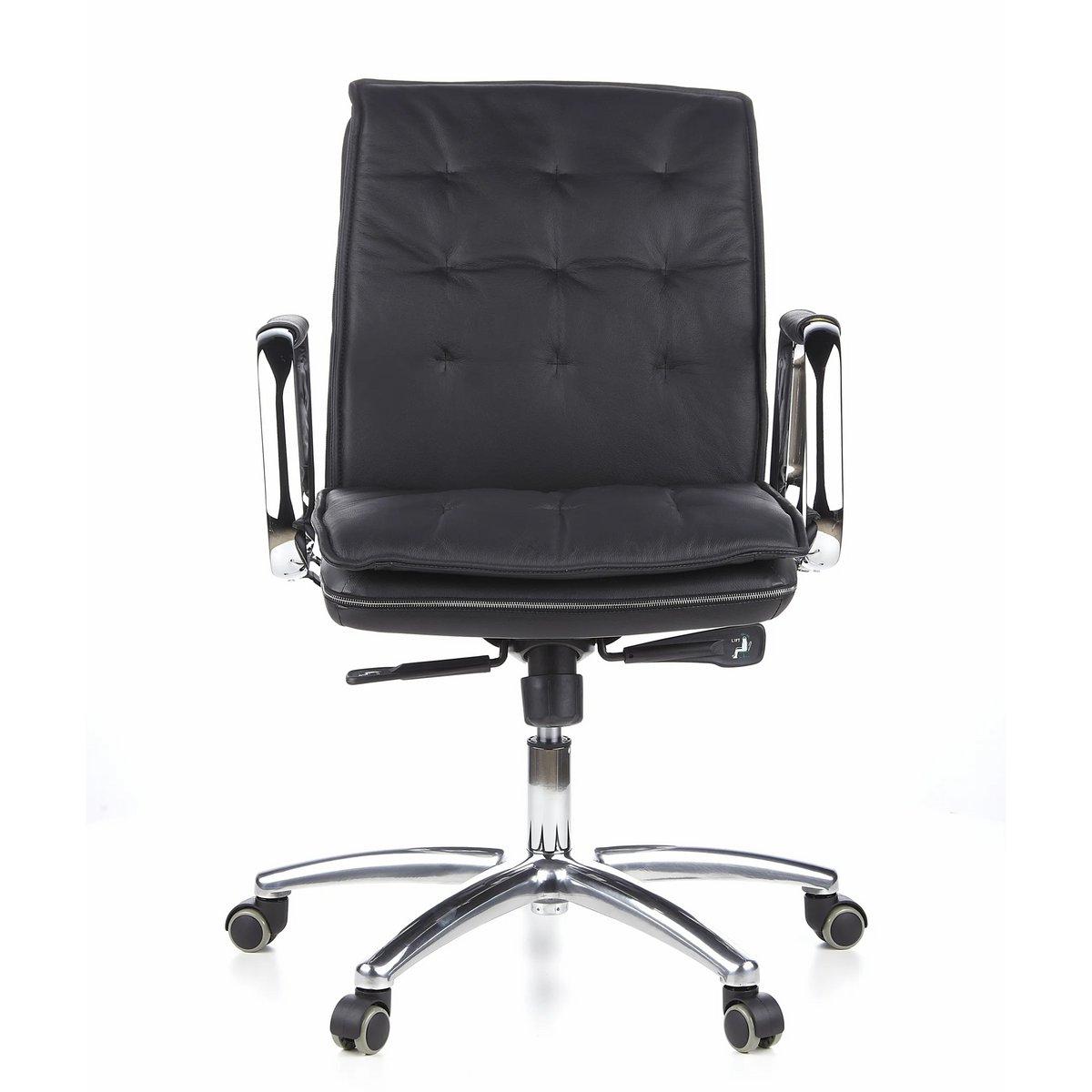 Black Professional Executive Chair VILLA 10 with quilted upholstery and five-caster base by hjh OFFICE – 360-degree view (front view 0°)