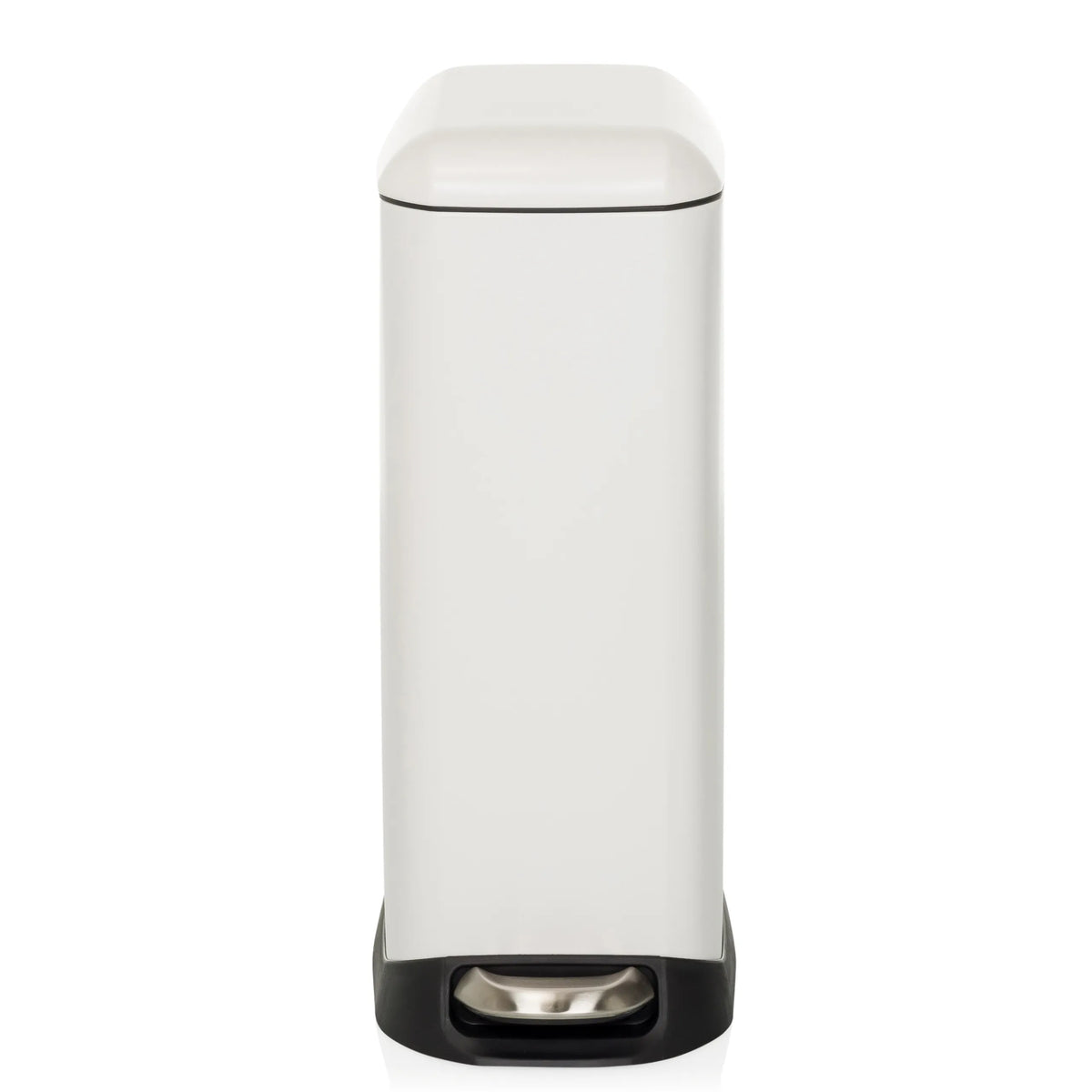 White CLEAN SLIM wastepaper bin with foot pedal and rounded lid by hjh OFFICE – 360-degree view (front view 0°)