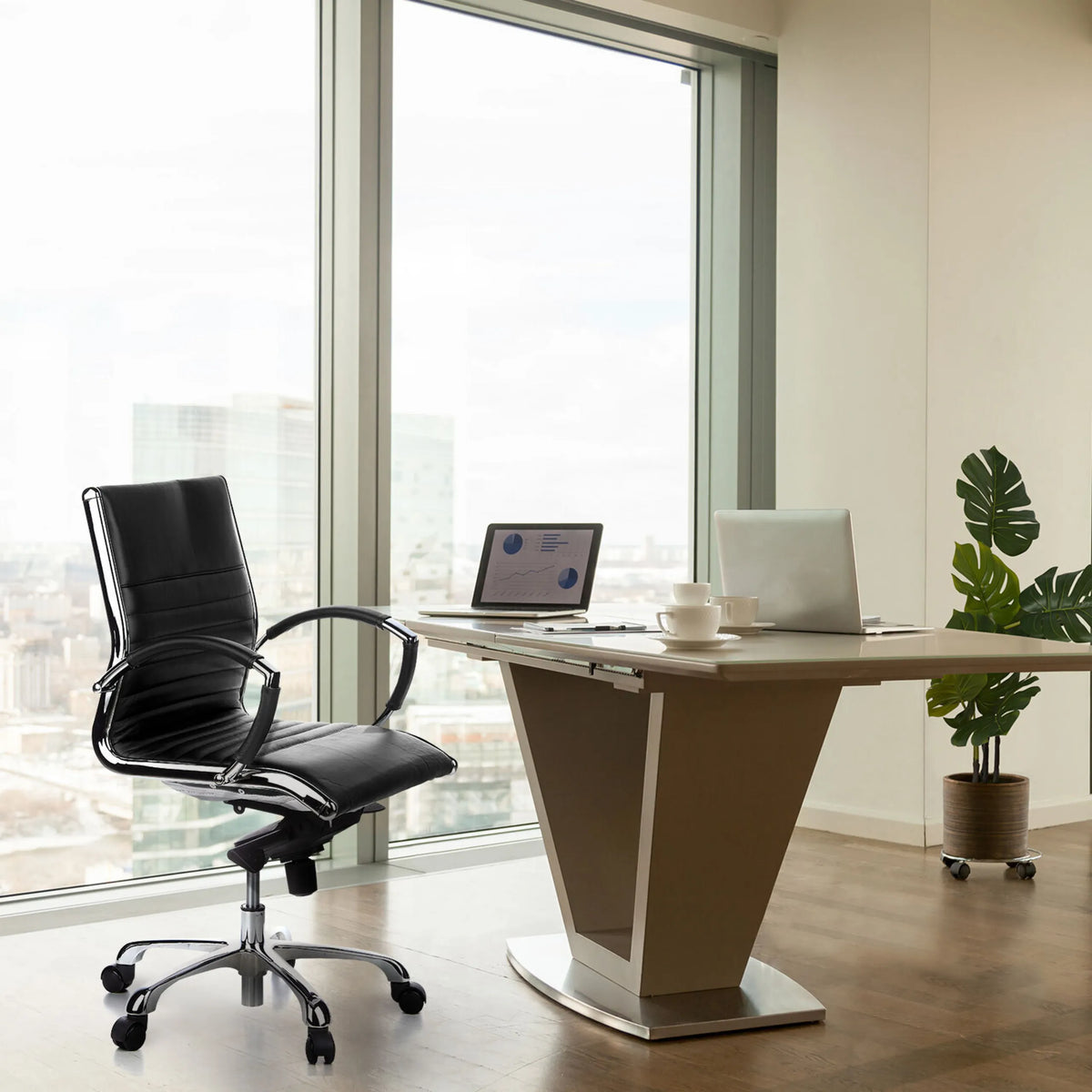 Black Professional Executive Chair PARMA 10 with chrome frame and armrests by hjh OFFICE