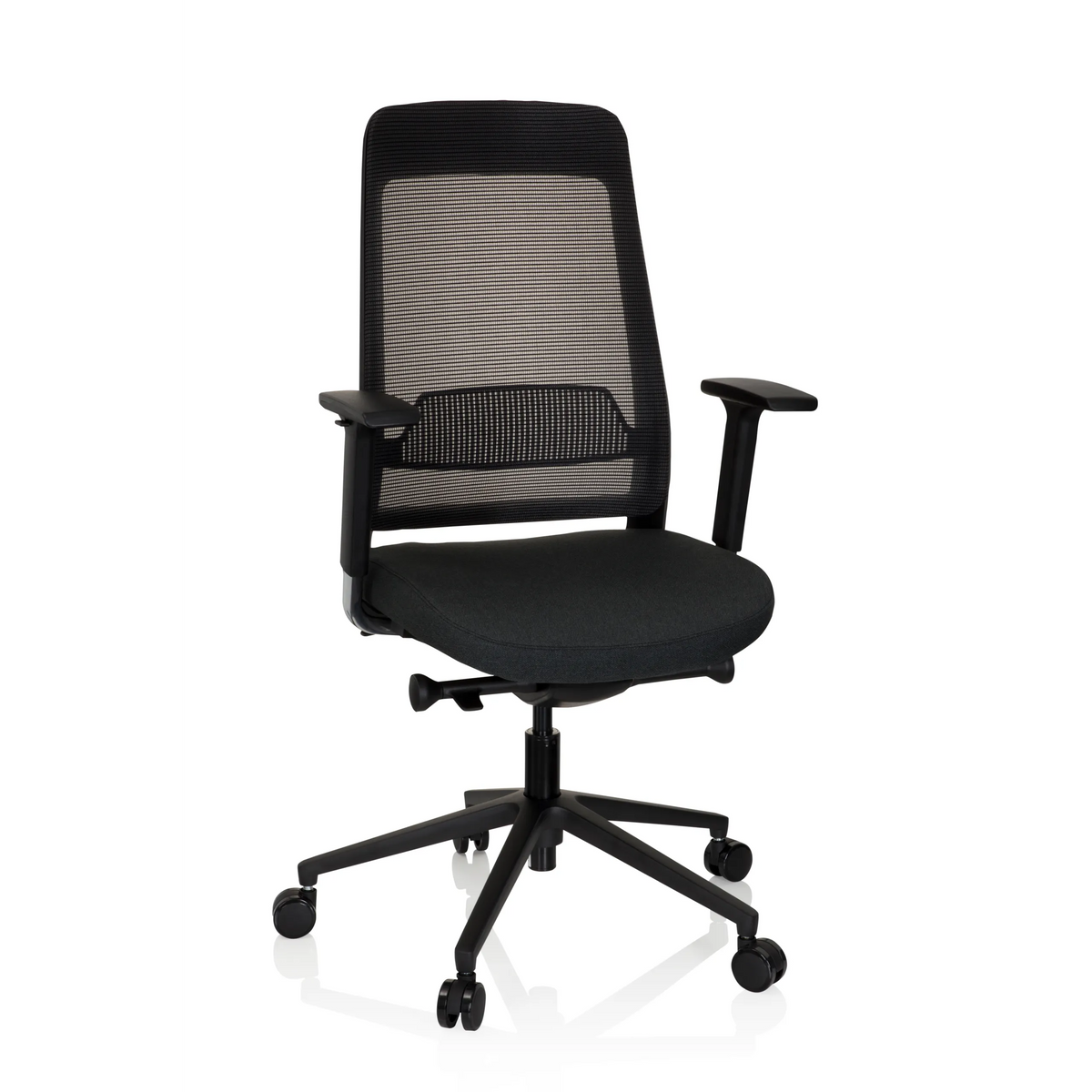 Black Professional Office Chair CHIARO T1 BLACK with mesh back and five-caster base by hjh OFFICE – 360-degree view (front view 20°)