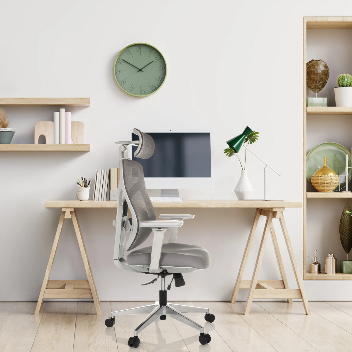 Grey High End Office Chair CASSILIS W with mesh backrest and headrest by hjh OFFICE